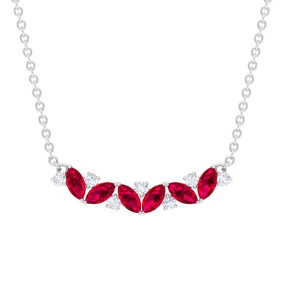 Marquise Cut Ruby and Diamond Stackable Necklace