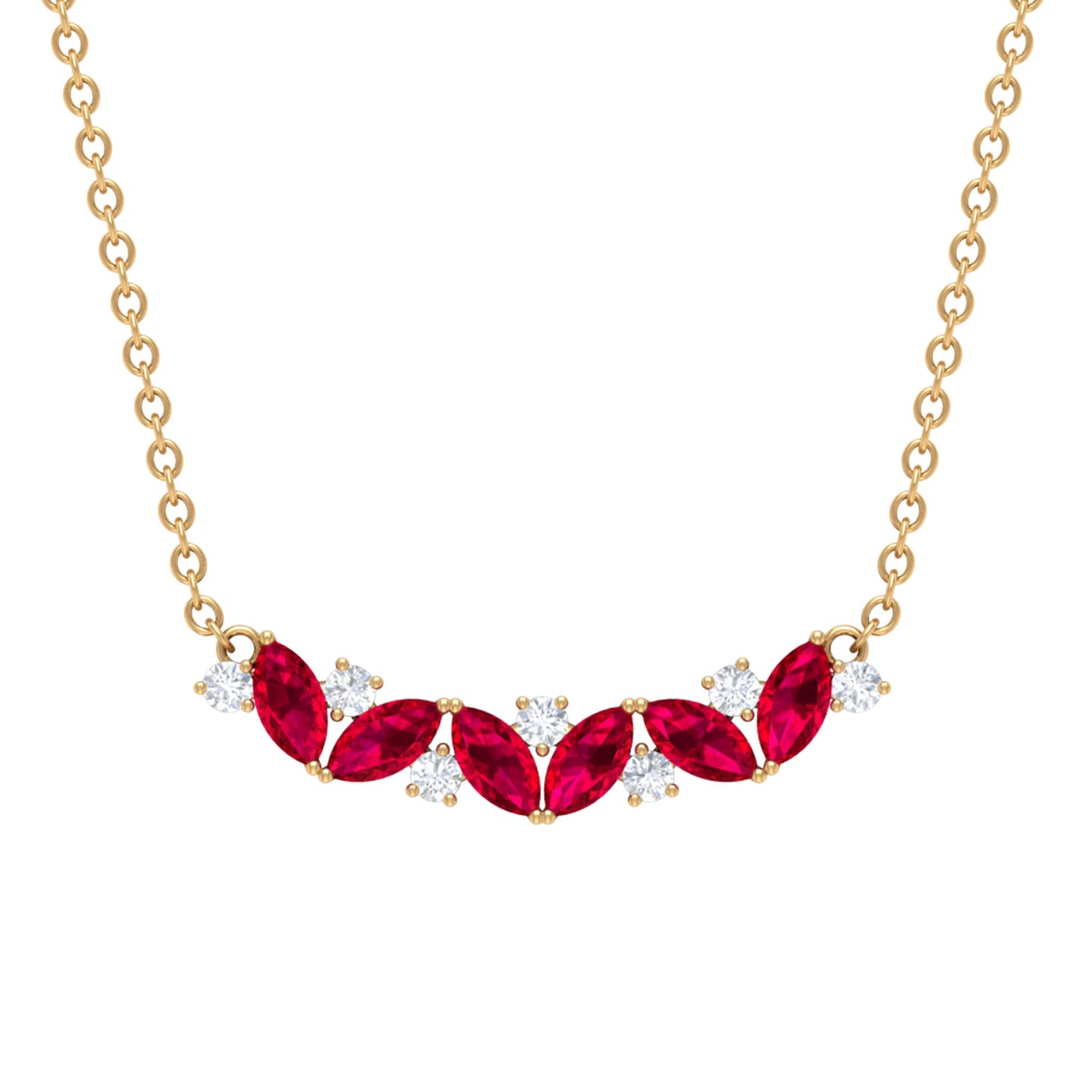 Marquise Cut Ruby and Diamond Stackable Necklace