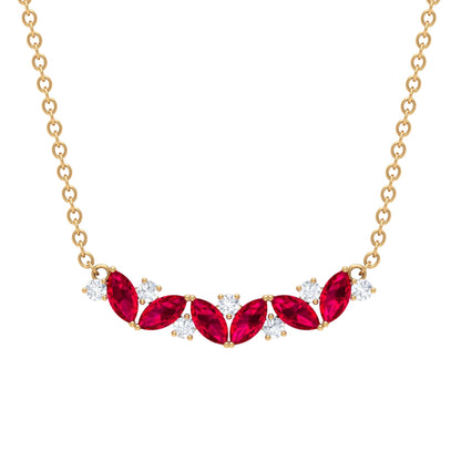 Marquise Cut Ruby and Diamond Stackable Necklace
