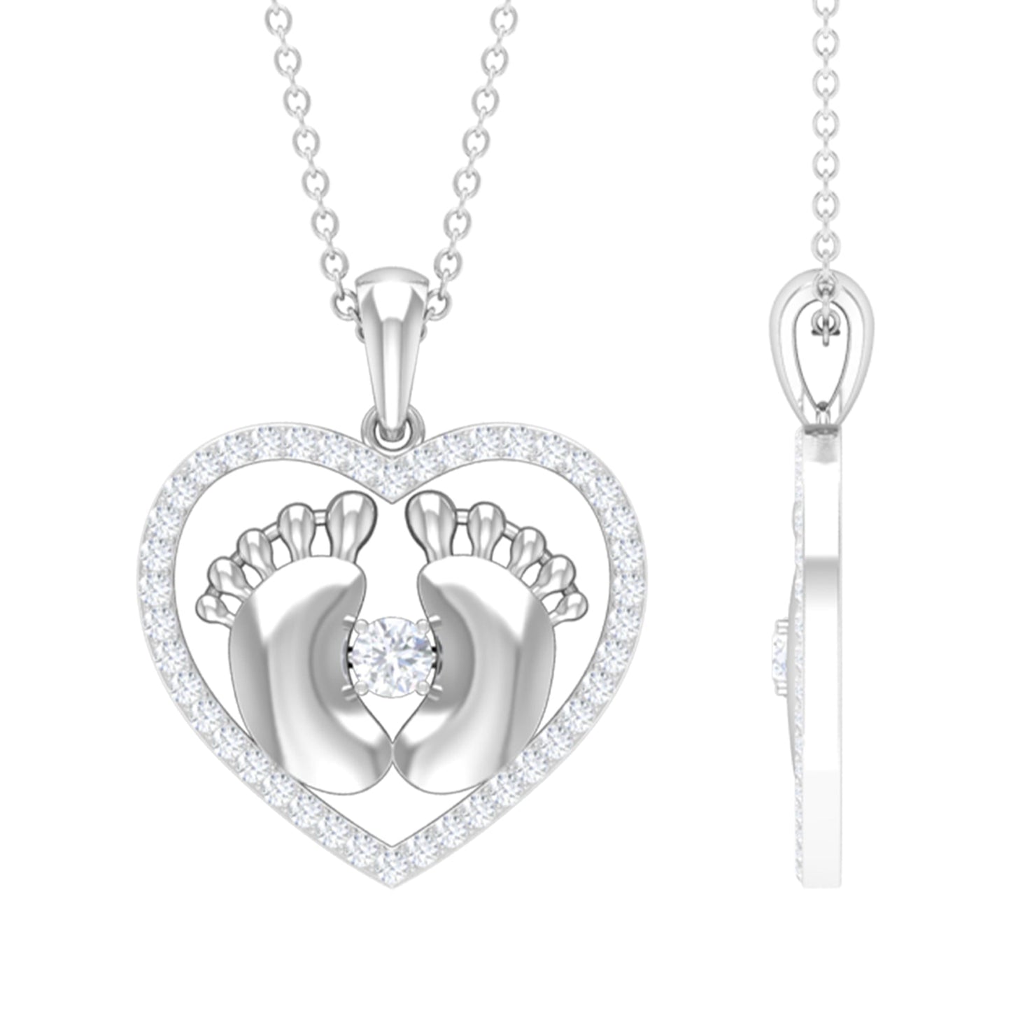 Moissanite Mothers Day Necklace with Baby Feet