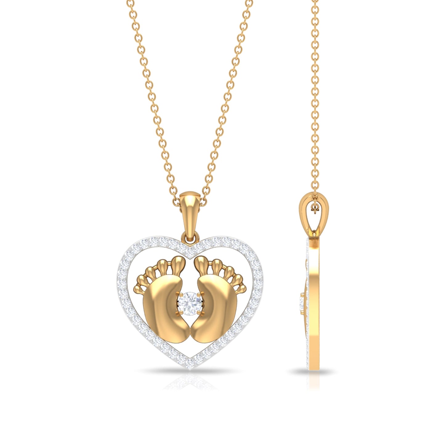 Moissanite Mothers Day Necklace with Baby Feet