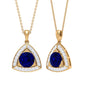 Created Blue Sapphire Triangle Pendant with Diamond Halo
