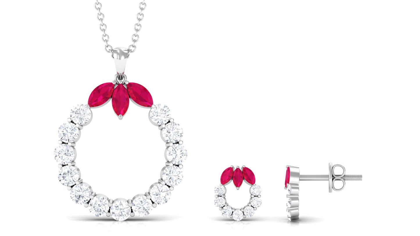 Certified Lab Created Ruby and Moissanite Eternity Necklace and Earrings Set