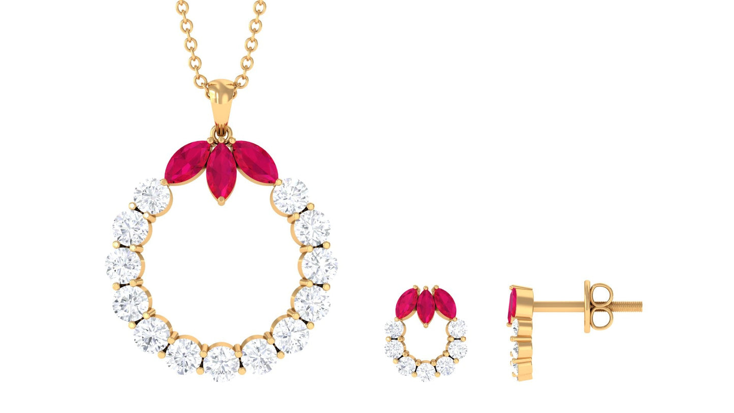 Certified Lab Created Ruby and Moissanite Eternity Necklace and Earrings Set