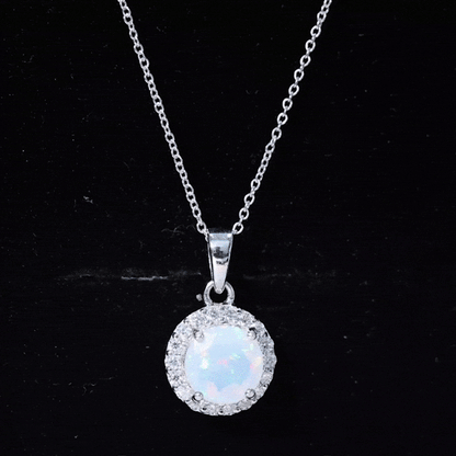 Real Ethiopian Opal Necklace With Moissanite Halo