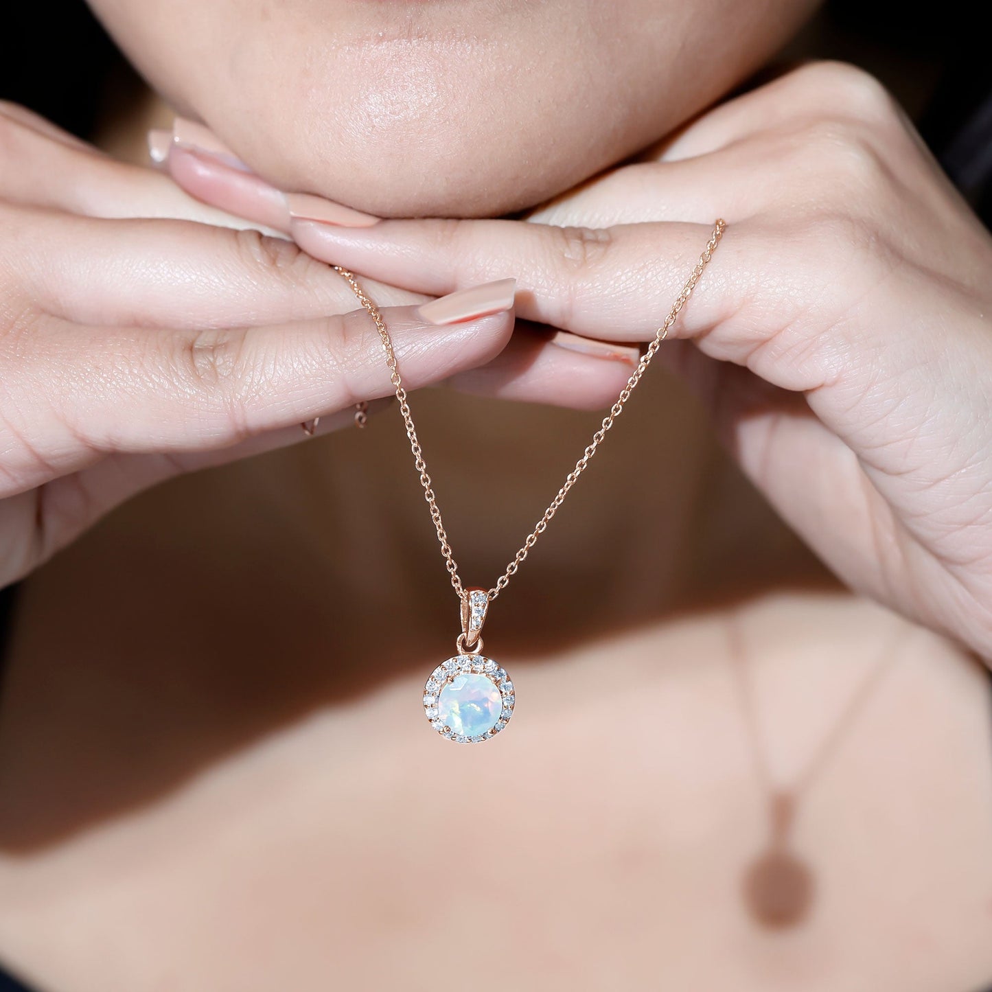 Real Ethiopian Opal Necklace With Moissanite Halo