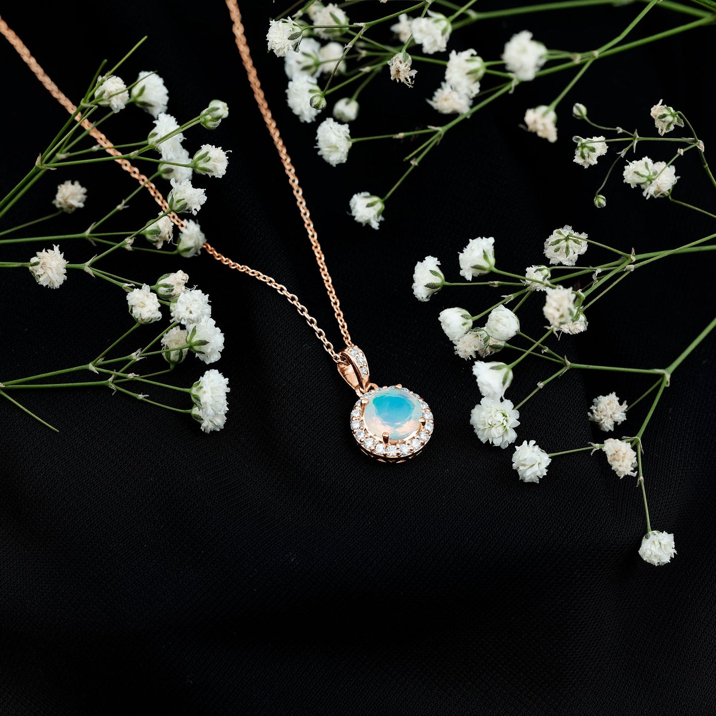 Real Ethiopian Opal Necklace With Moissanite Halo