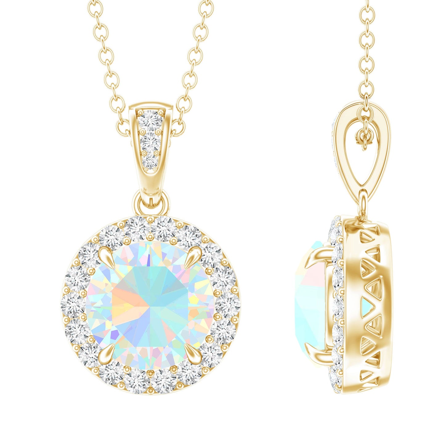 Real Ethiopian Opal Necklace With Moissanite Halo