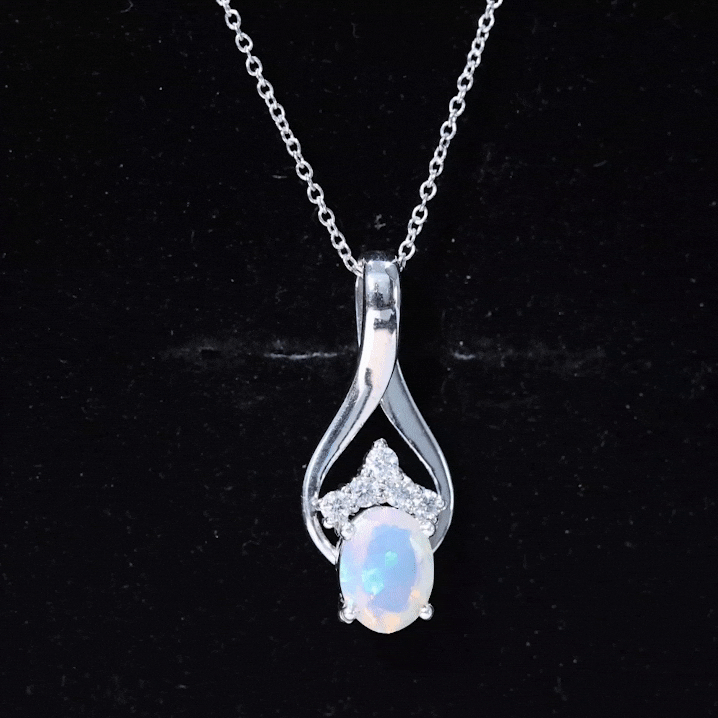 Natural Oval Ethiopian Opal and Moissanite Teardrop Necklace With Chain