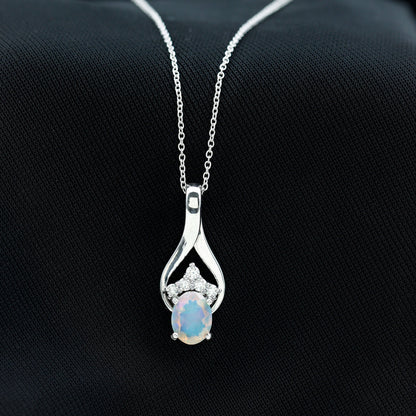 1.2 Carat Oval Ethiopian Opal Teardrop Pendant in Silver