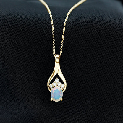 Natural Oval Ethiopian Opal and Moissanite Teardrop Necklace With Chain