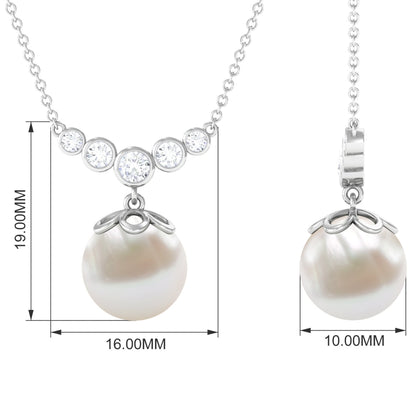 Round Freshwater Pearl Designer Necklace with Bezel Set Diamond