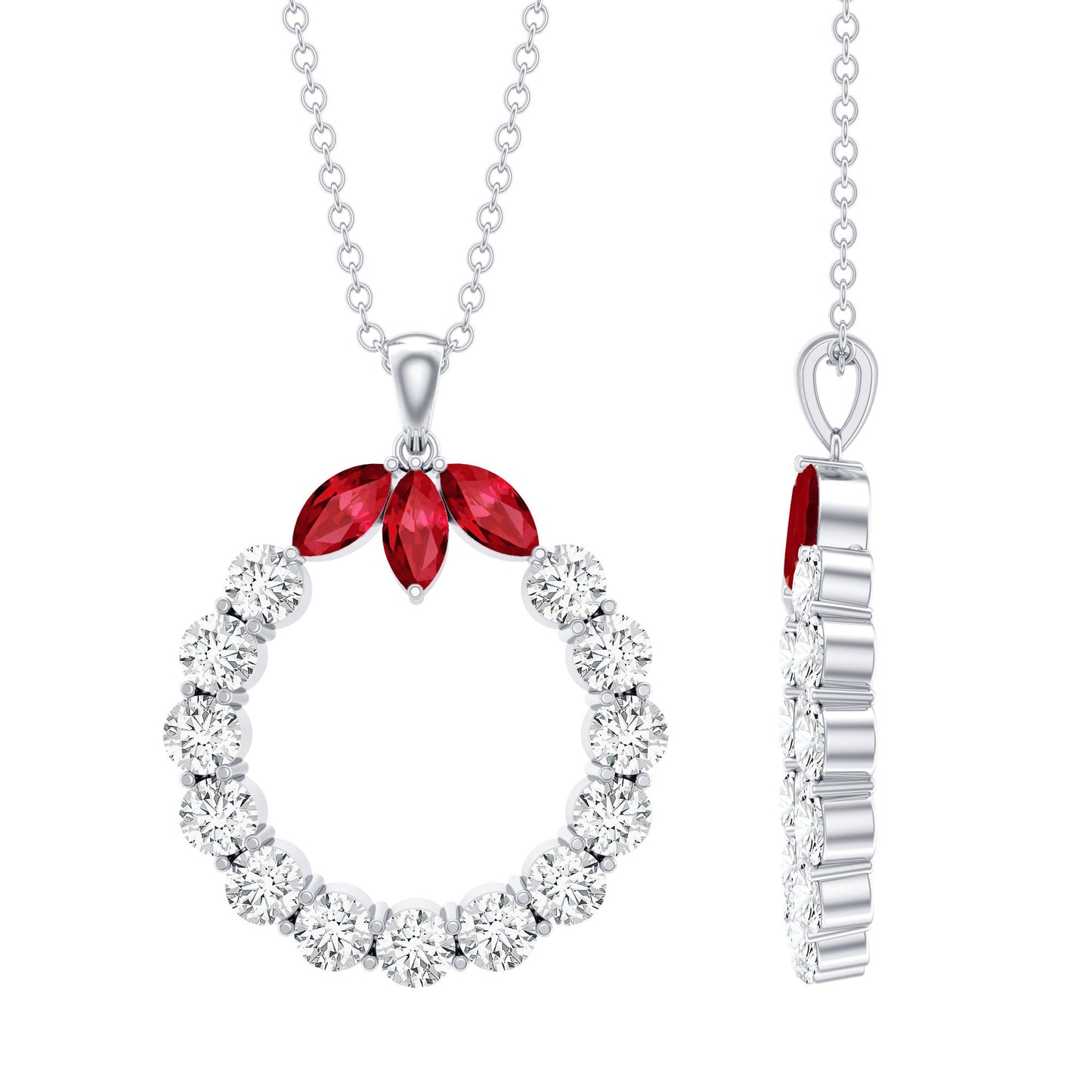 Lab Created Ruby and Moissanite Eternity Pendant Necklace