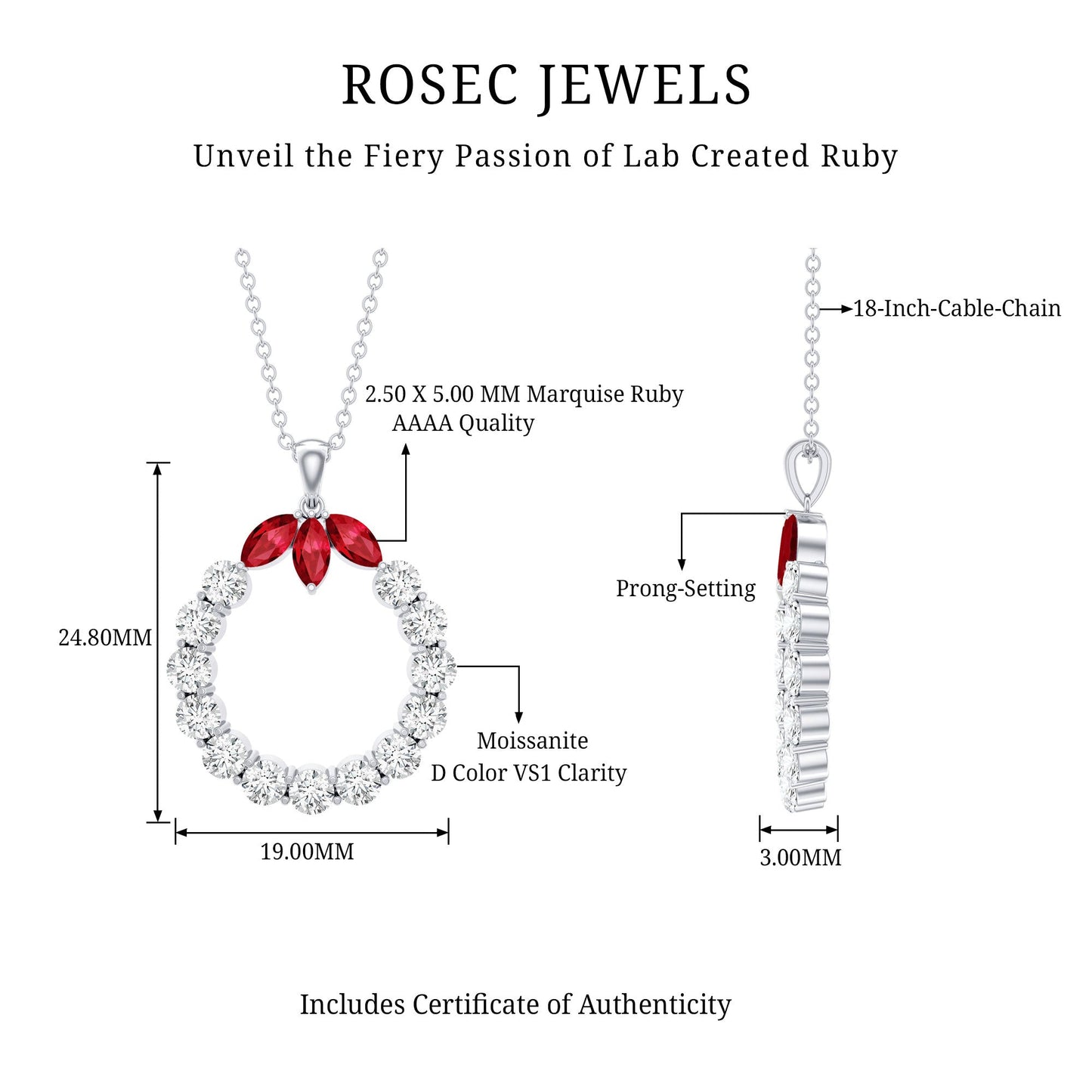 Lab Created Ruby and Moissanite Eternity Pendant Necklace