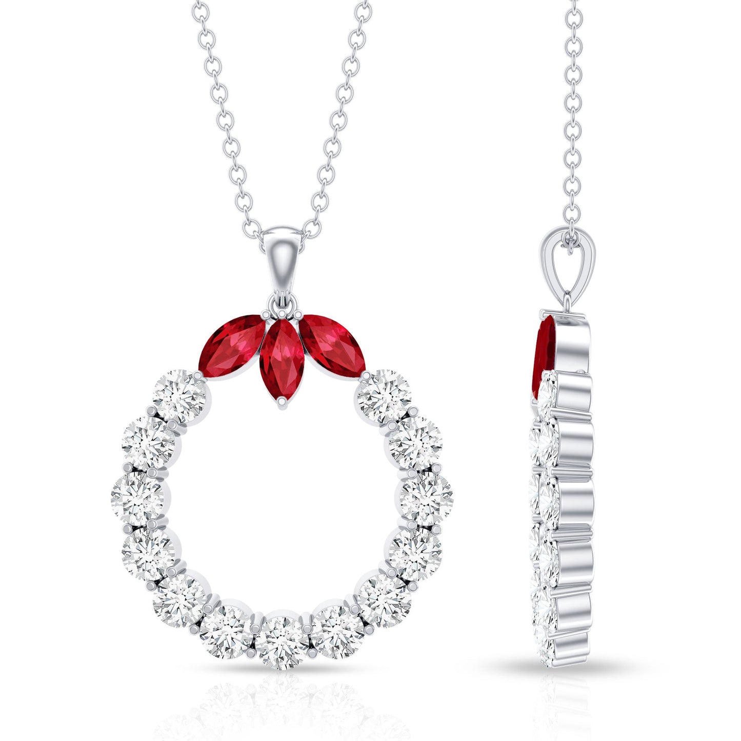 Lab Created Ruby and Moissanite Eternity Pendant Necklace