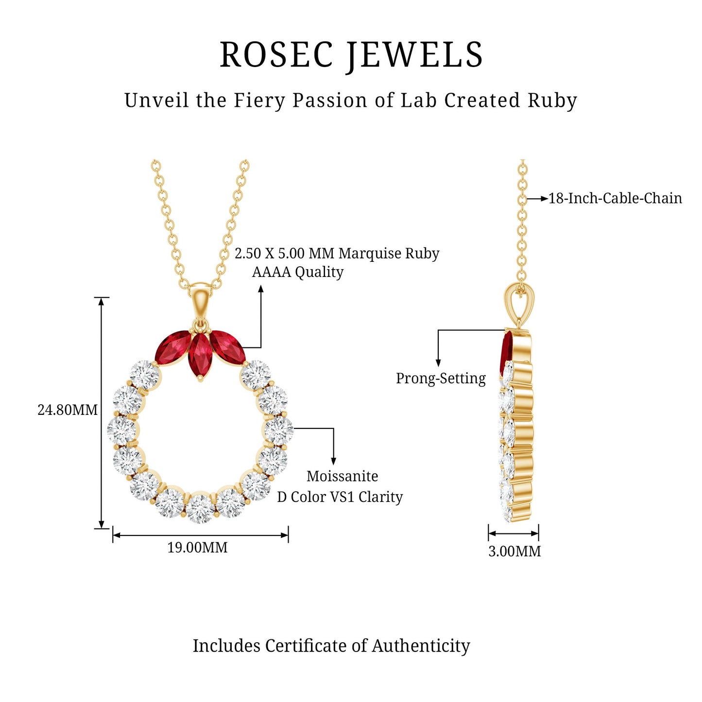 Lab Created Ruby and Moissanite Eternity Pendant Necklace