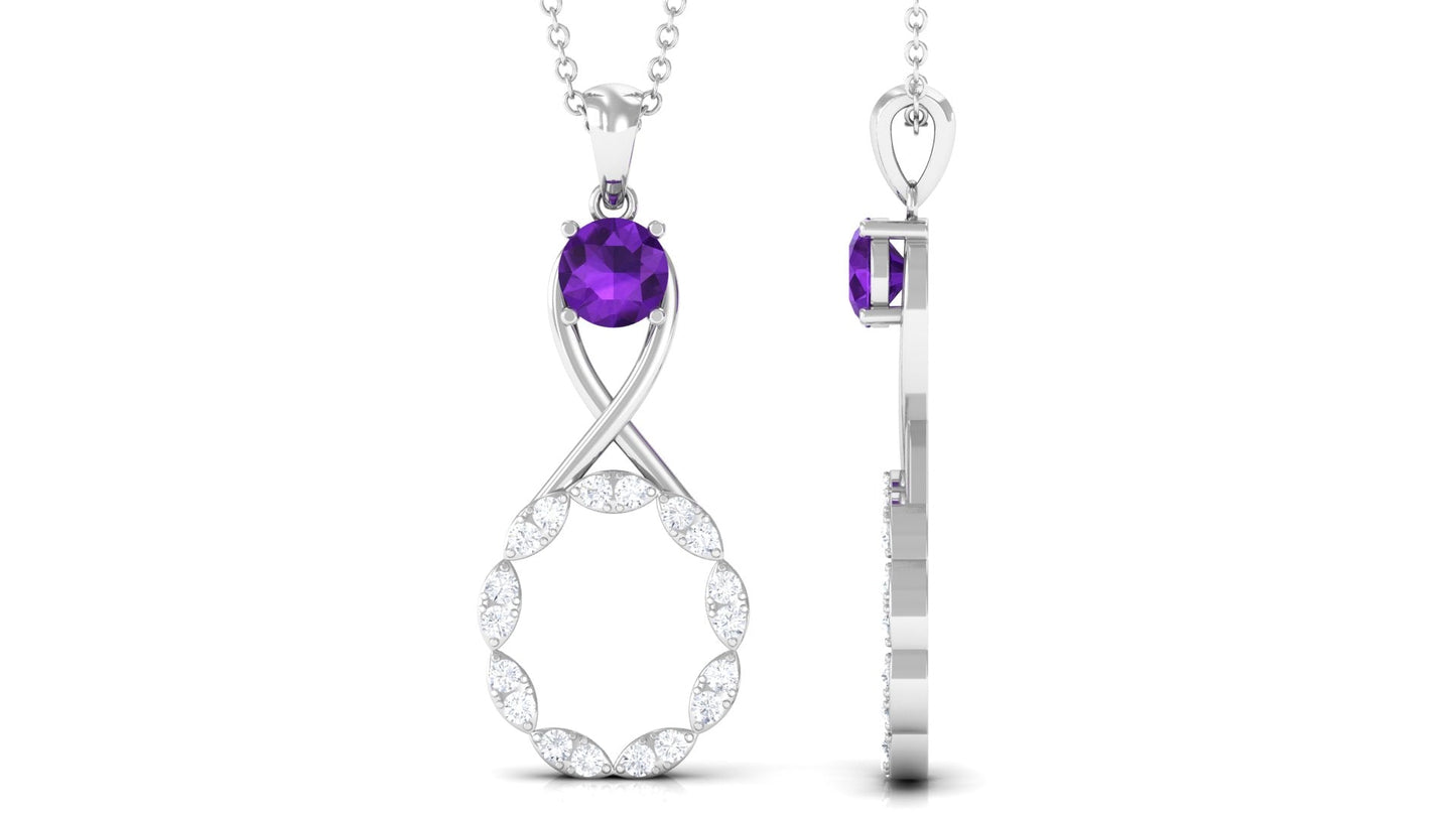 Natural Amethyst Diamond Infinity Pendant Necklace