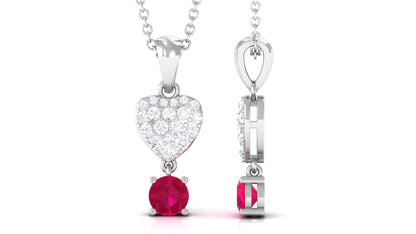 Real Ruby and Diamond Heart Drop Pendant