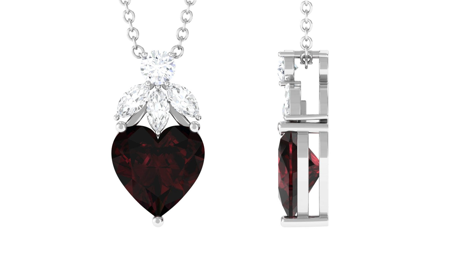 4 Carat Heart Shape Garnet Designer Drop Pendant with Diamond