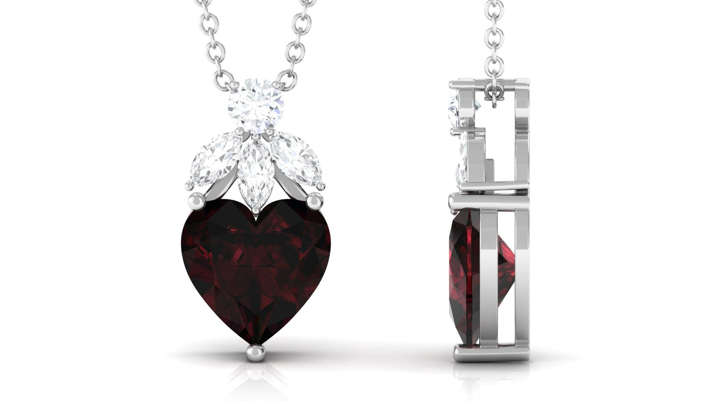 4 Carat Heart Shape Garnet Designer Drop Pendant with Diamond
