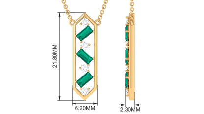 Real Emerald Geometric Dangle Necklace with Diamond