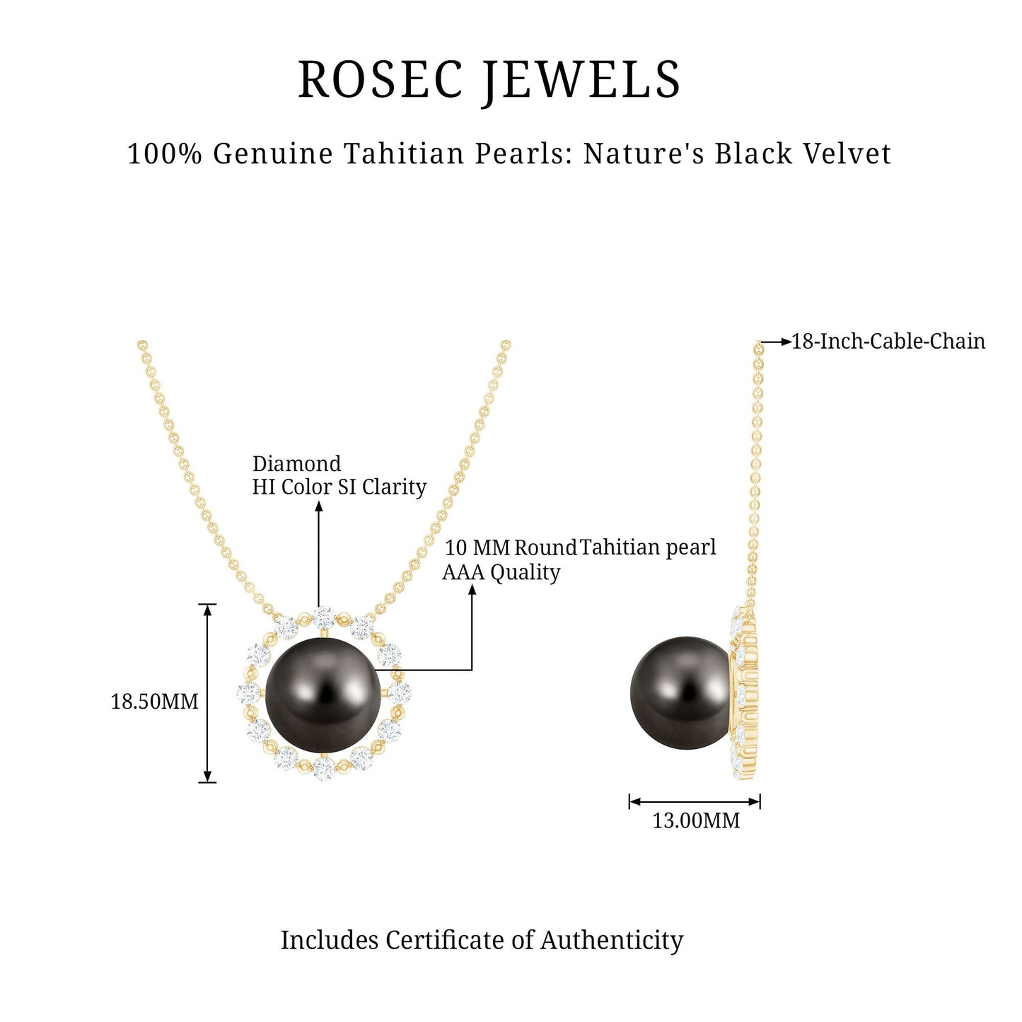 Round Tahitian Pearl Solitaire Necklace with Diamond and Beaded Detailing