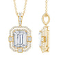 Vintage Style Emerald Cut Moissanite Halo Pendant Necklace