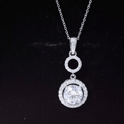 2 Carat Round Moissanite Wedding Dangle Necklace with Halo