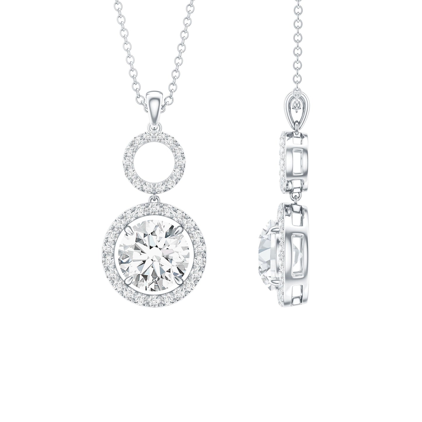 2 Carat Round Moissanite Wedding Dangle Necklace with Halo
