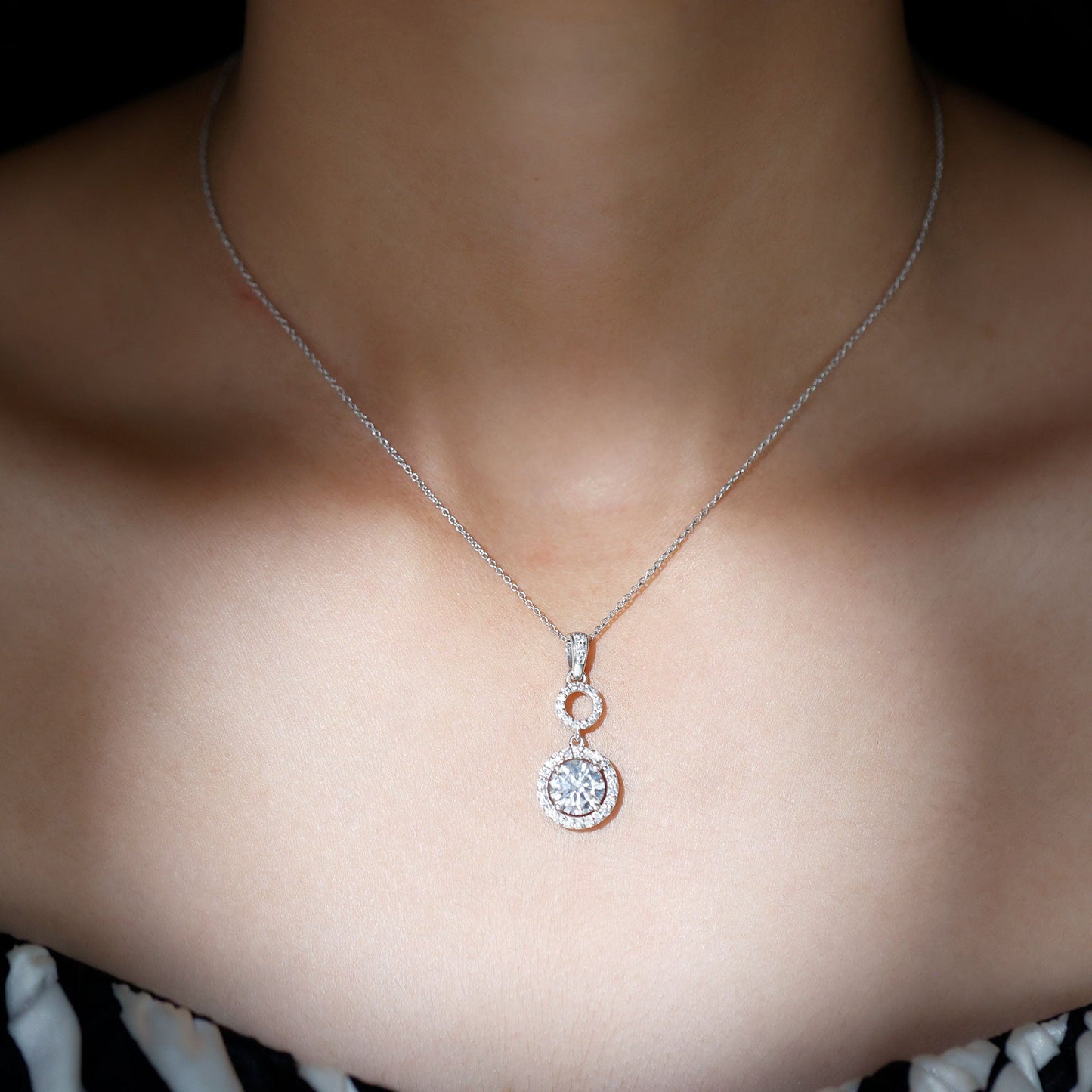 2 Carat Round Moissanite Wedding Dangle Necklace with Halo