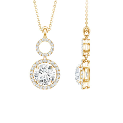 2 Carat Round Moissanite Wedding Dangle Necklace with Halo