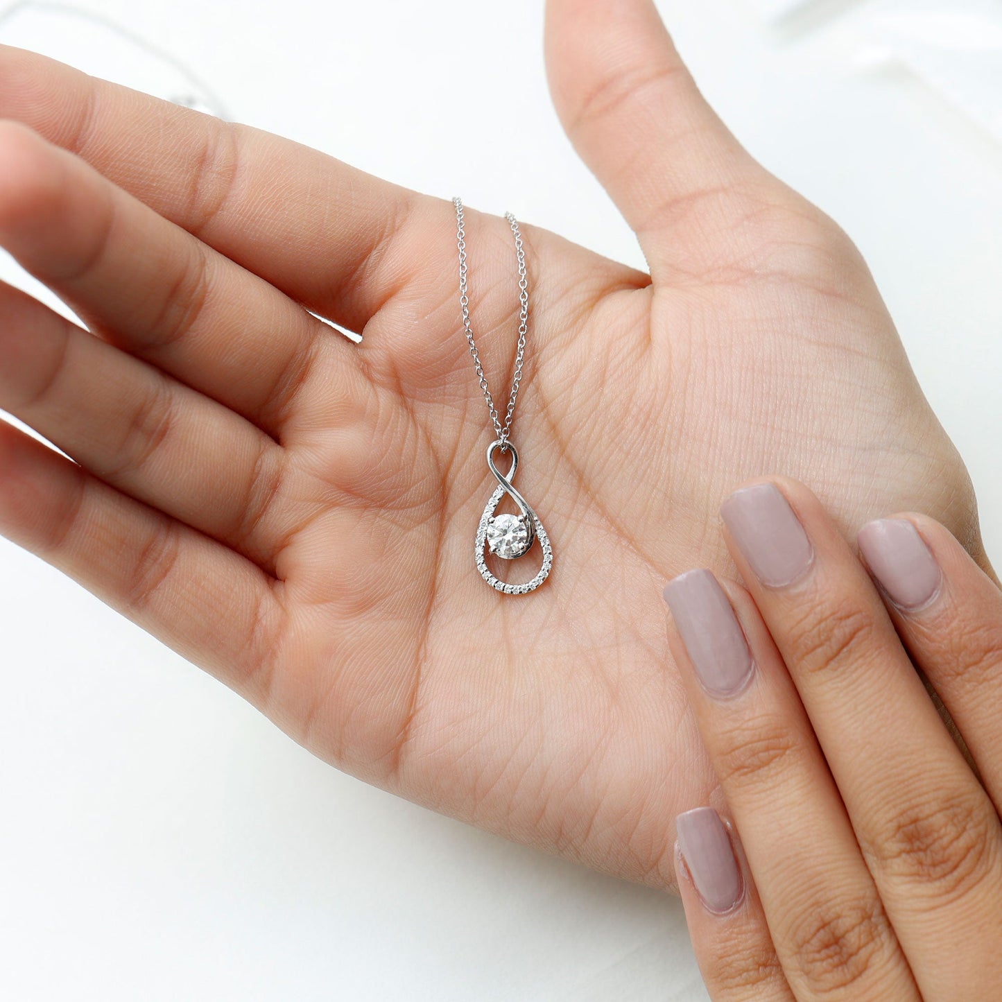 Certified Moissanite Infinity Pendant Necklace for Women