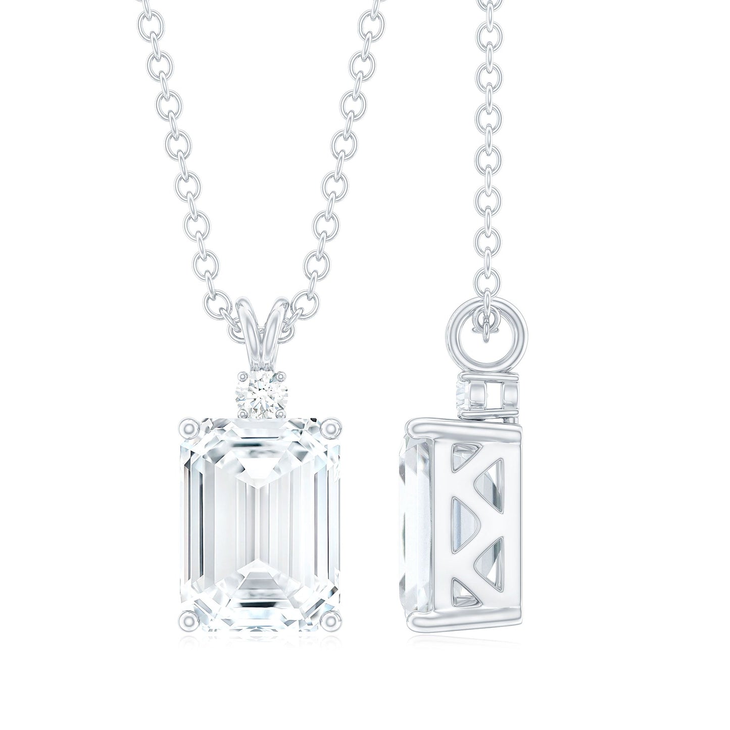 1.8 Carat Solitaire Moissanite Emerald Cut Pendant Necklace