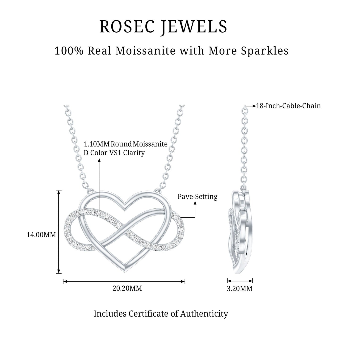 Moissanite Infinity Heart Necklace In Sterling Silver