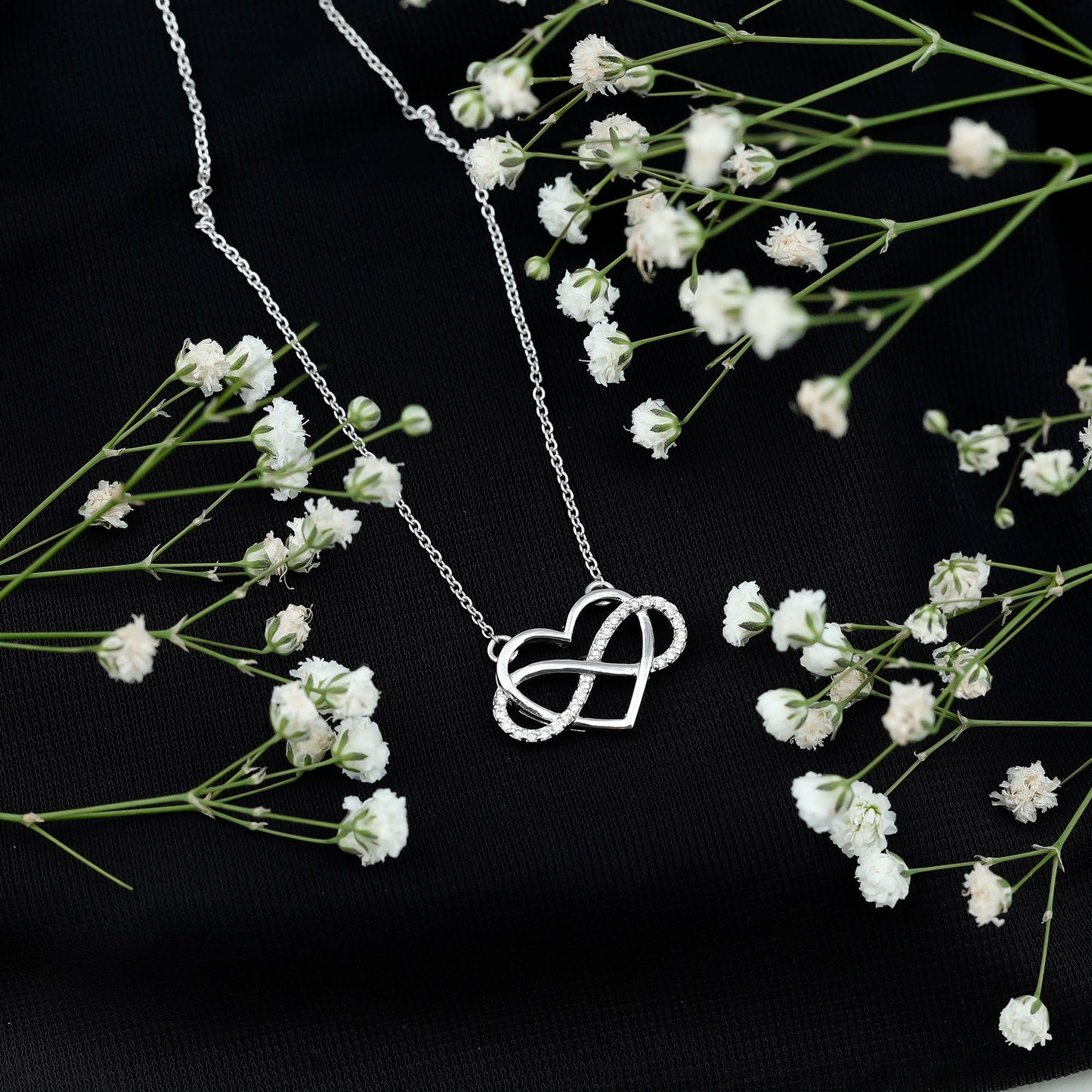 Moissanite Infinity Heart Necklace In Sterling Silver