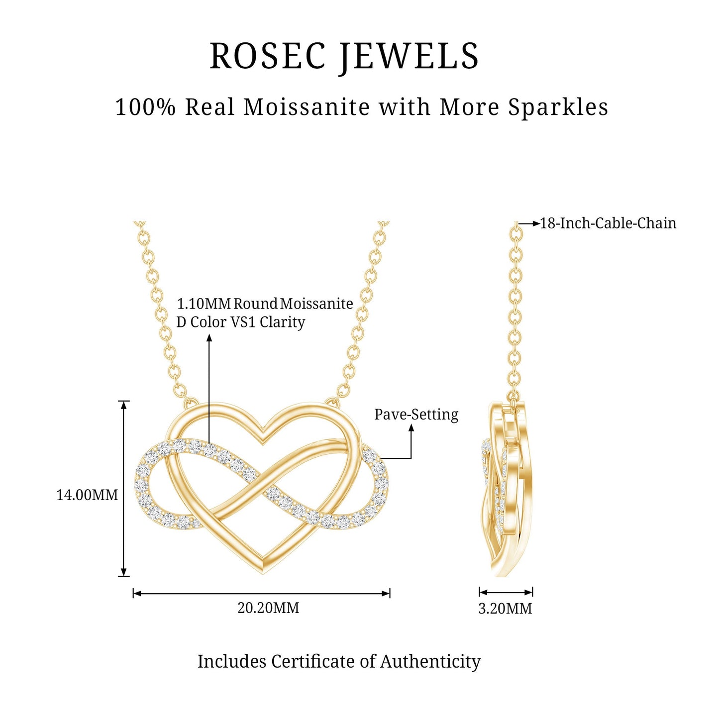 Certified Moissanite Infinity Heart Necklace