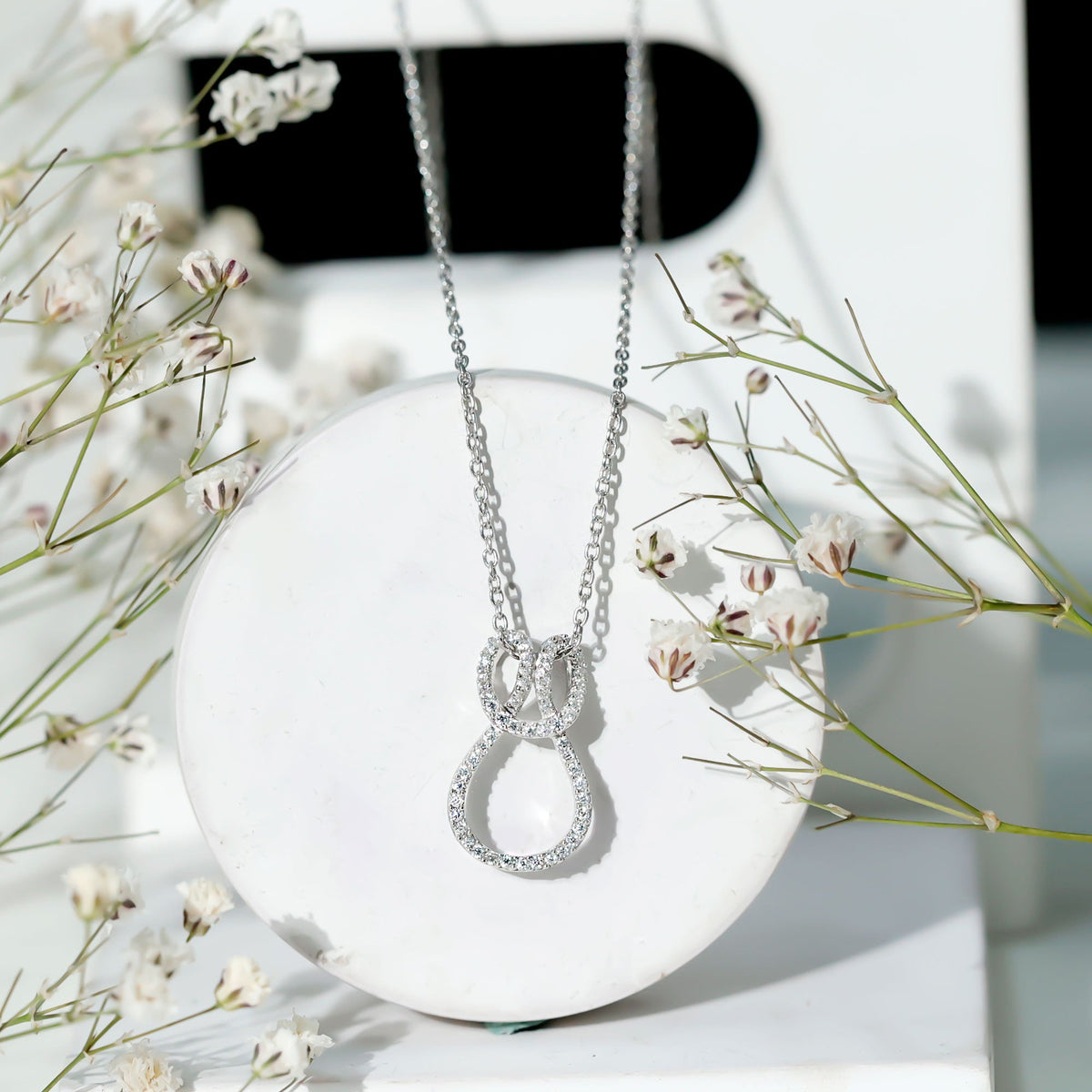 Certified Moissanite Twisted Infinity Necklace with Silver Chain