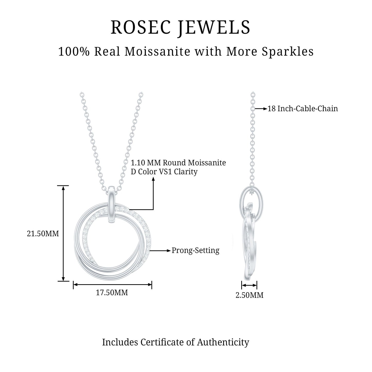 Certified Moissanite Open Circle Necklace for Women