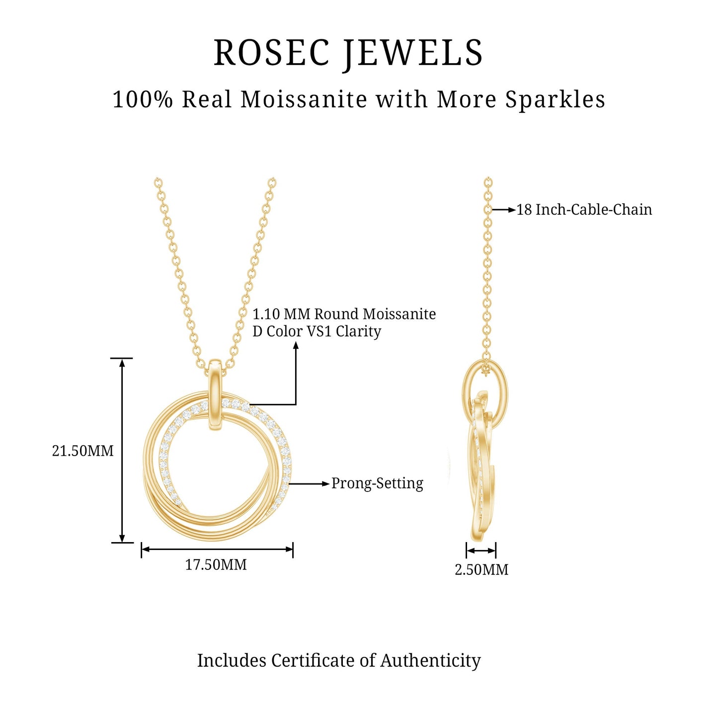 Womens Moissanite Eternity Necklace With Chain