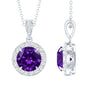 Natural 2 Carat Amethyst Pendant Necklace with Diamond Halo