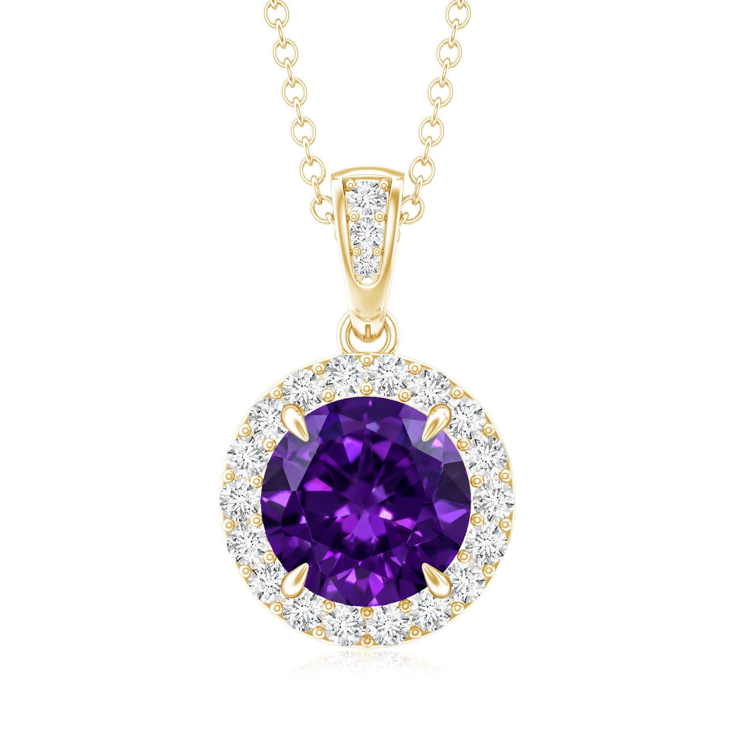 Natural 2 Carat Amethyst Pendant Necklace with Diamond Halo