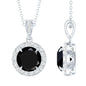 Real 2 Carat Black Onyx Pendant Necklace with Diamond Halo