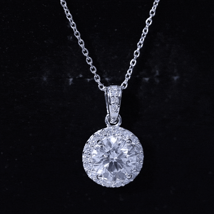 Round Moissanite Classic Halo Pendant Necklace
