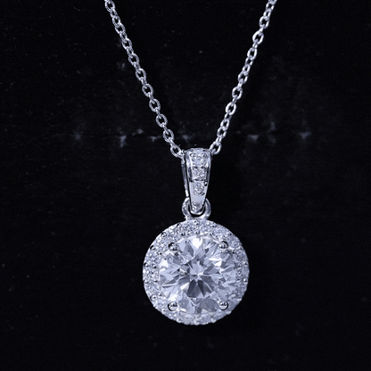 Round Moissanite Classic Halo Pendant Necklace