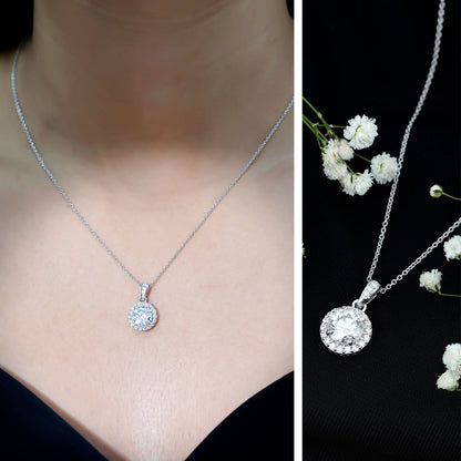 Round Moissanite Classic Halo Pendant Necklace