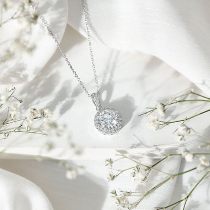 Round Moissanite Classic Halo Pendant Necklace