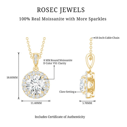 Round Moissanite Classic Halo Pendant Necklace