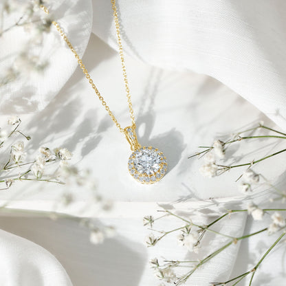 Round Moissanite Classic Halo Pendant Necklace