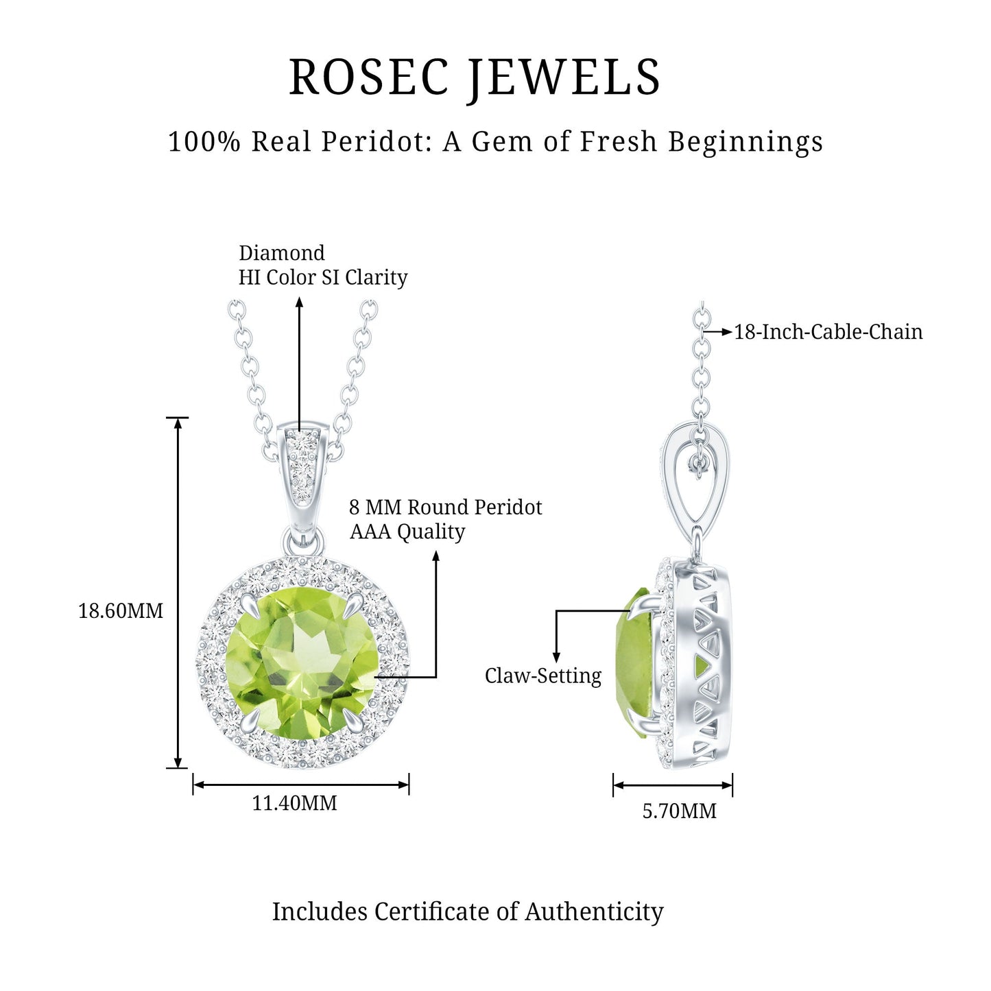 2 Carat Round Peridot and Diamond Halo Pendant Necklace