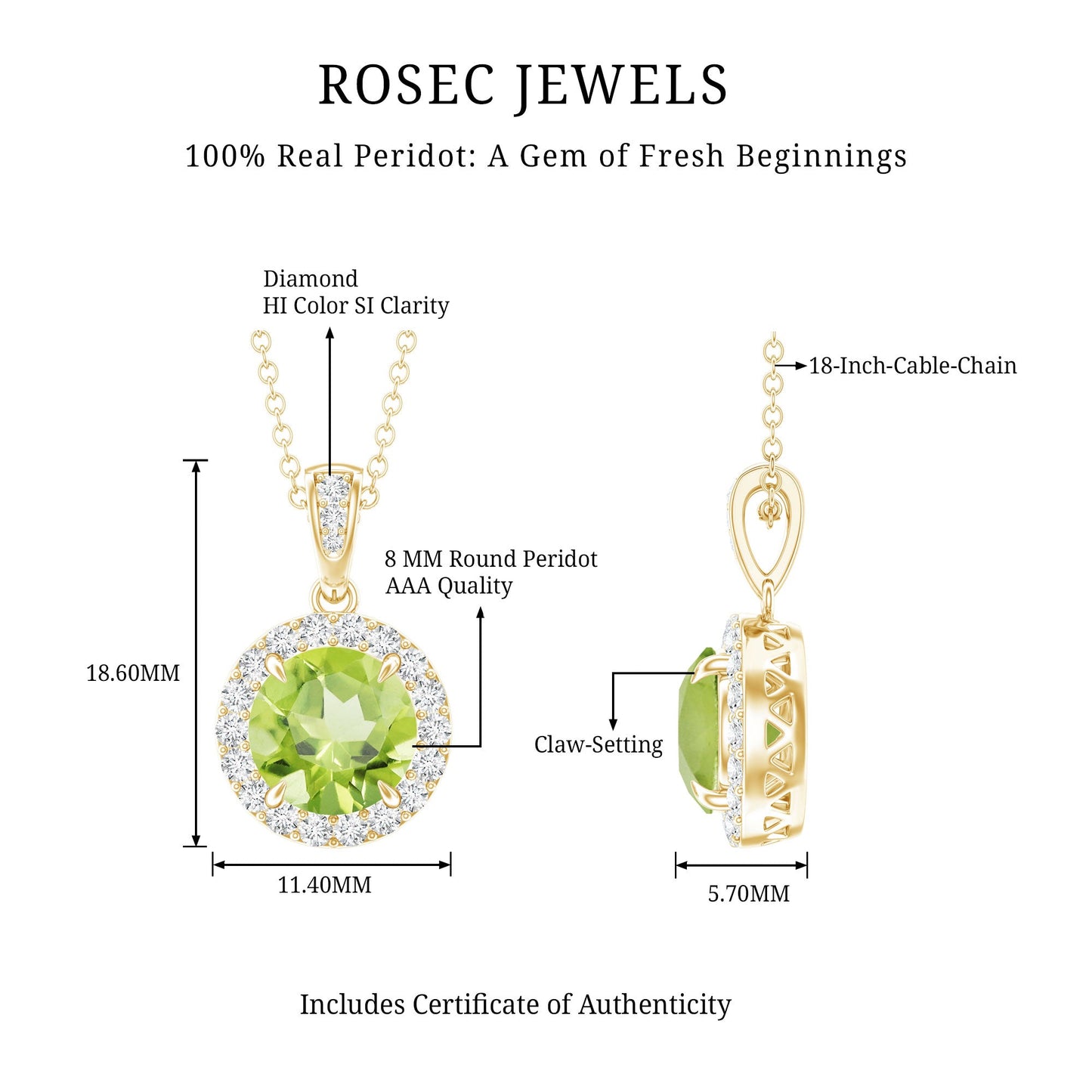 2 Carat Round Peridot and Diamond Halo Pendant Necklace